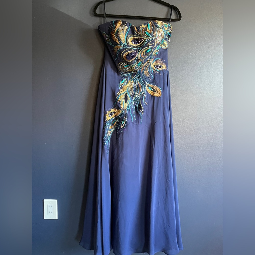 Grace Karin Navy Dress with Colorful Embroidery